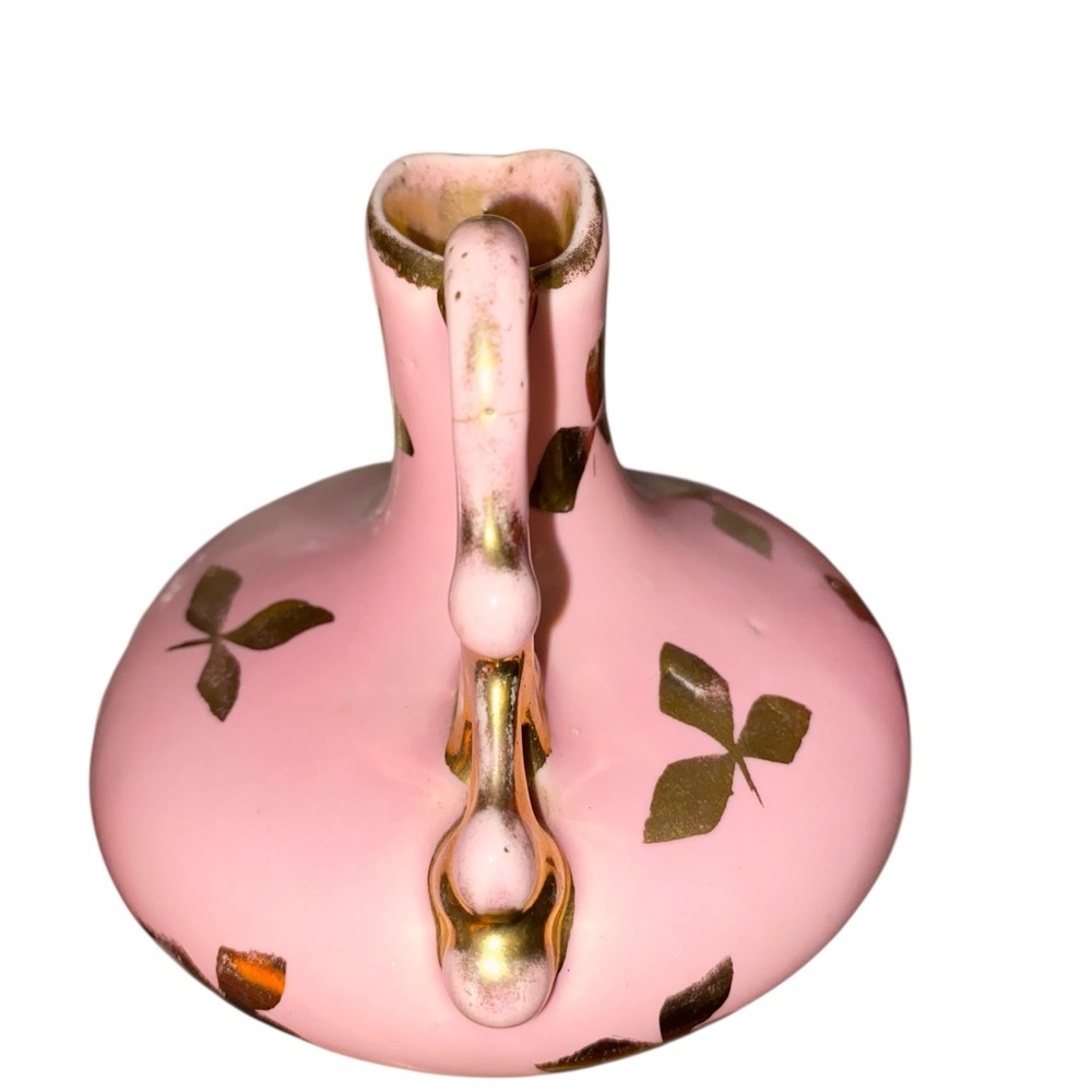 Le Pete Pottery Vintage 50s mini pitcher bud pink gold leaf Bridgerton Coquette - Picture 7 of 9